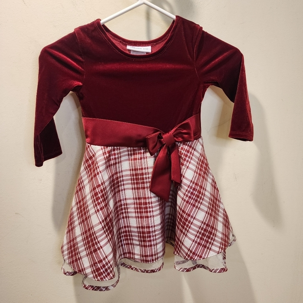 Bonnie Jean Little girs Red Velvet Plaid Party dress size 2t